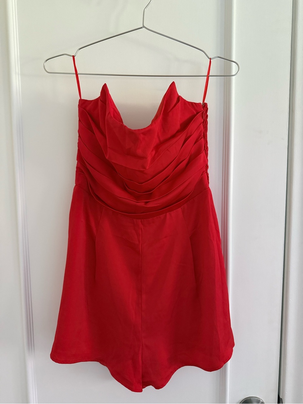 Red Spaghetti Strap Cowl Neck Dress